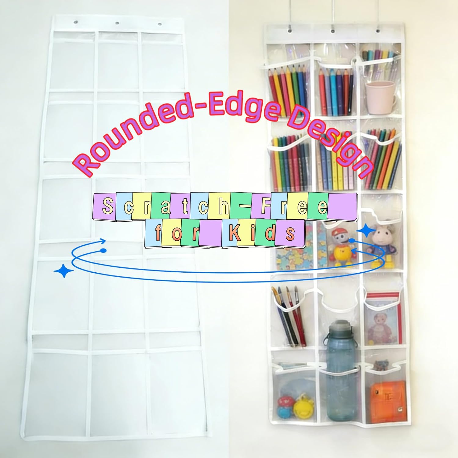 2-Pack Classroom Headphone Storage Organizer – 30 Clear PVC Pockets with Blank Colorful Labels for Custom Writing, Ideal for School & Teacher Organization