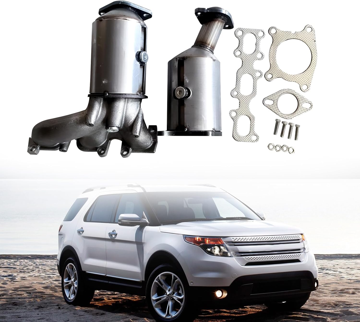 BT4Z-5G232-C Catalytic Converter Bolts Gasket Compatible with Ford Edge 3.5L 3.7L 2011-2014，Ford Explorer 3.5L 2011-2012，Lincoln MKX 3.7L 2011-2015，PE16719-20X BT4Z-5E212-C BT4Z-5E212-B