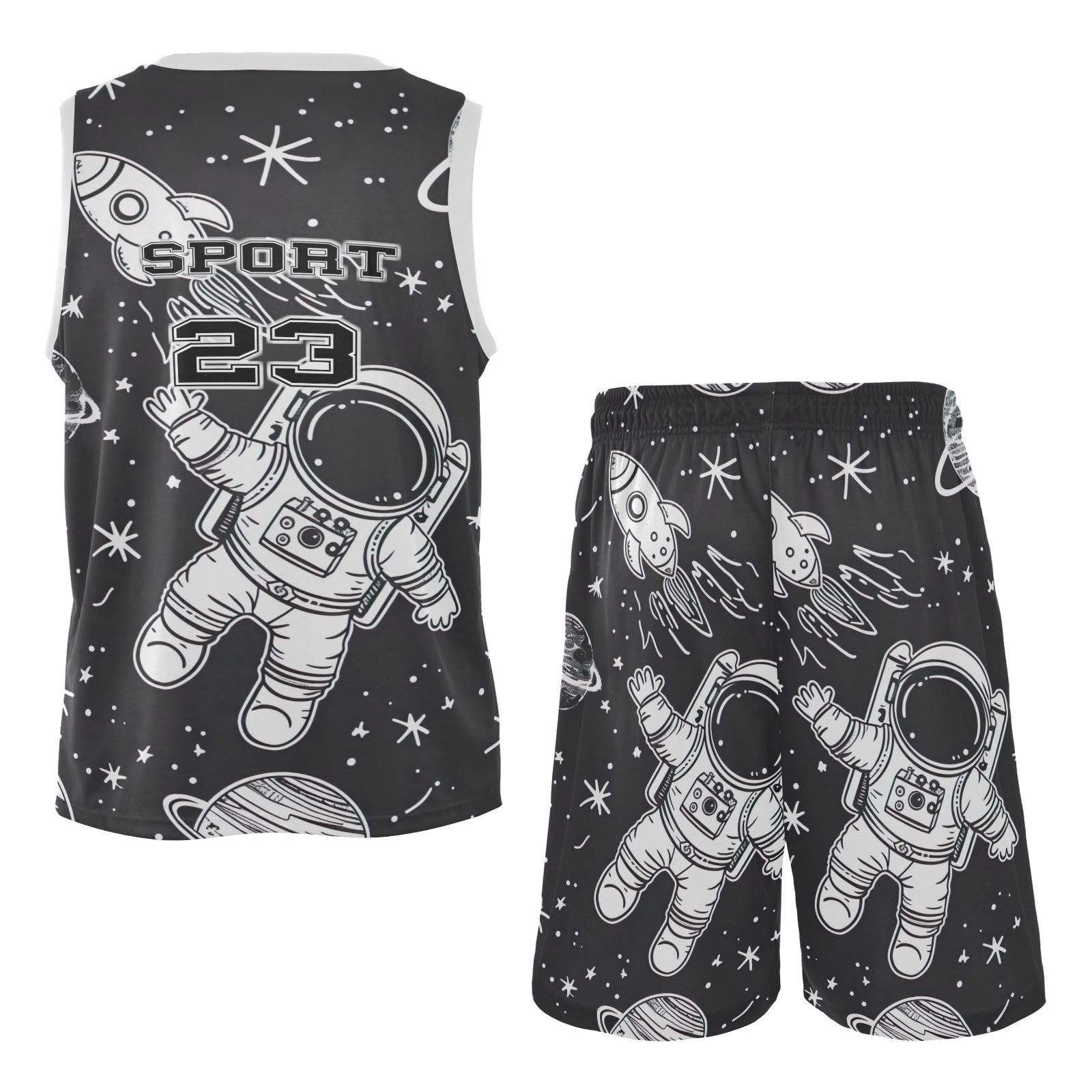 FLildon Cute Spaceman Planets Boys Basketball Jersey Set Tank Top Shorts Tracksuit Sport Training Suit for Kids, S