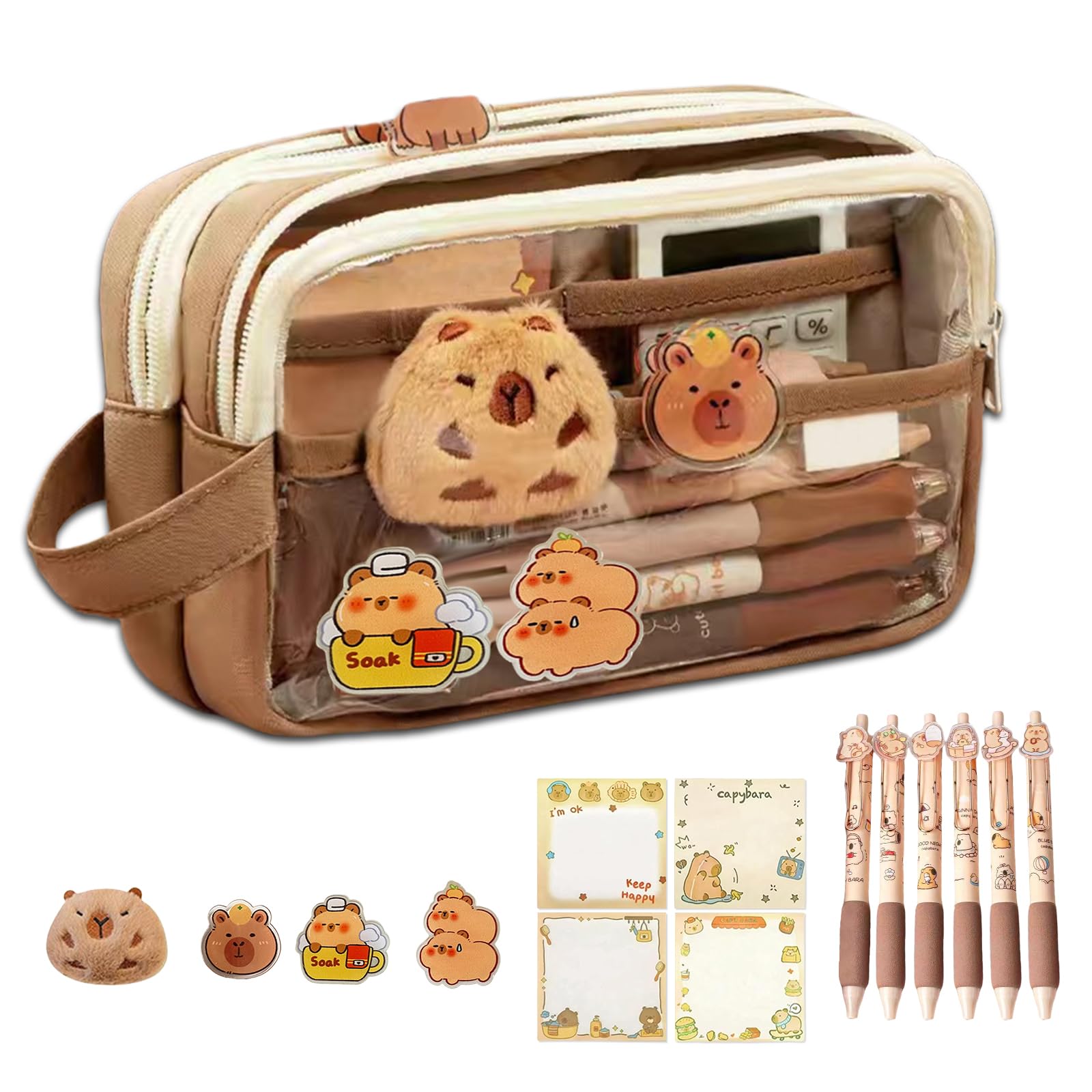 Zouwel Capybara Pennenetui, 2-in-1, siliconen etui, Kawaii pennenetui voor meisjes en jongens, Capybara-etui geschikt voor kleurpotloden, markers
