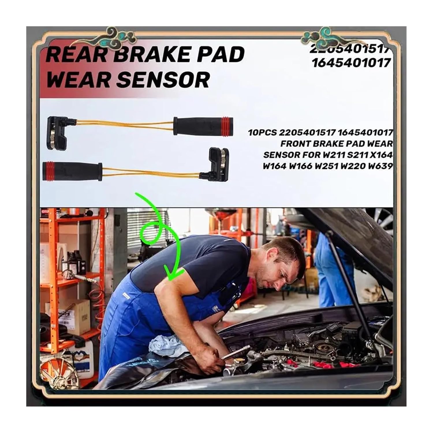 10PCS 2205401517 1645401017 Front Brake Pad Wear Sensor Compatible for Mercedes Benz W211 S211 X164 W164 W166 W251 W220 W639