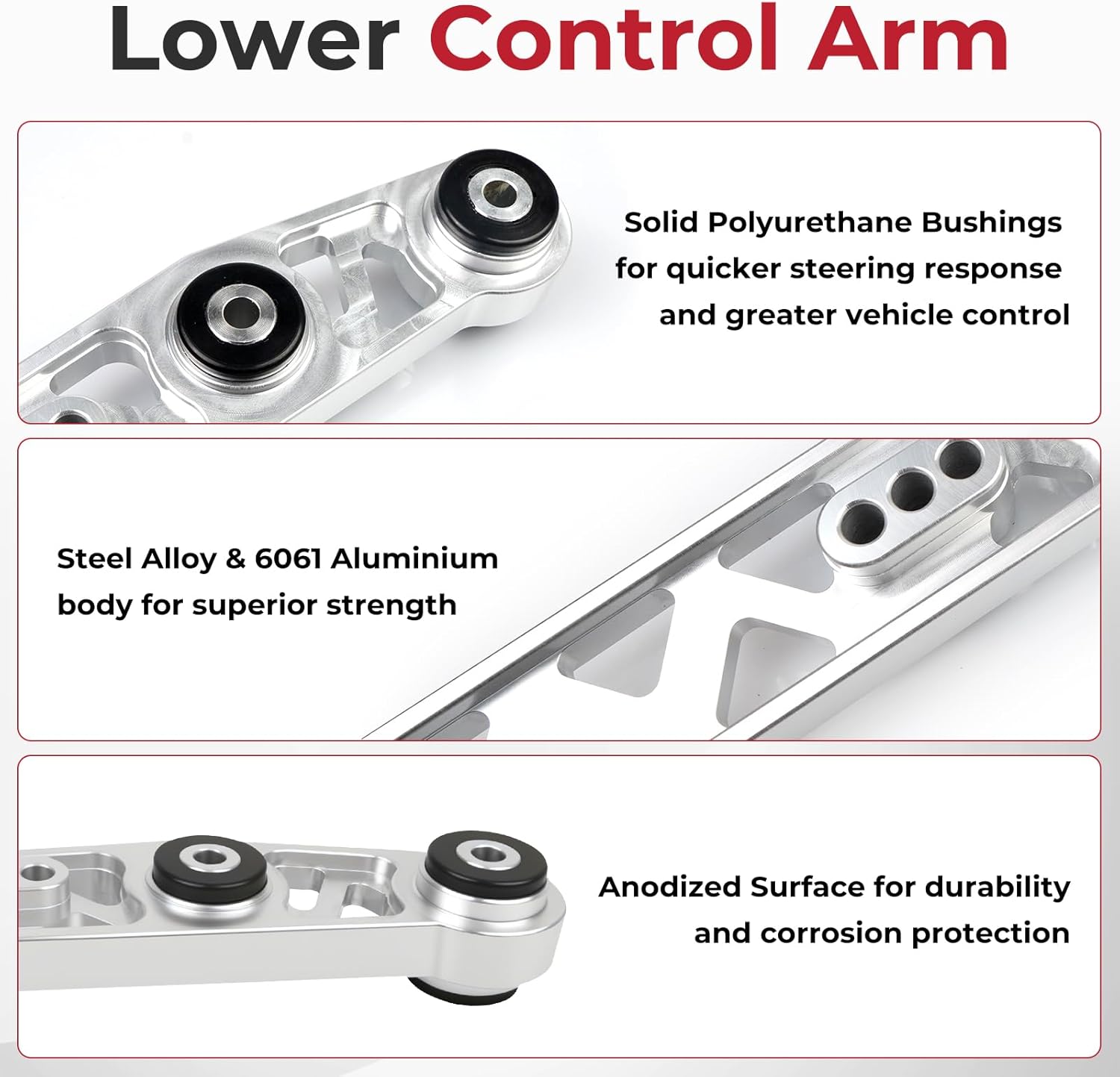 Rear Lower Control Arm and Subframe Brace Compatible with Honda Civic EK LCA 1996 1997 1998 1999 2000 Billet Aluminum Sliver