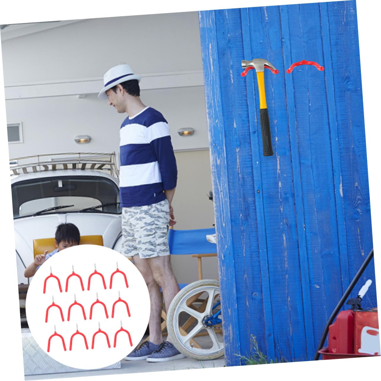 KOMBIUDA Ganci da Garage a Vite in Acciaio Rivestiti in Vinile 12 Pezzi | Design Curvo verso L’alto, per Attrezzi e Rastrelli, Rosso, per Garage e Giardino