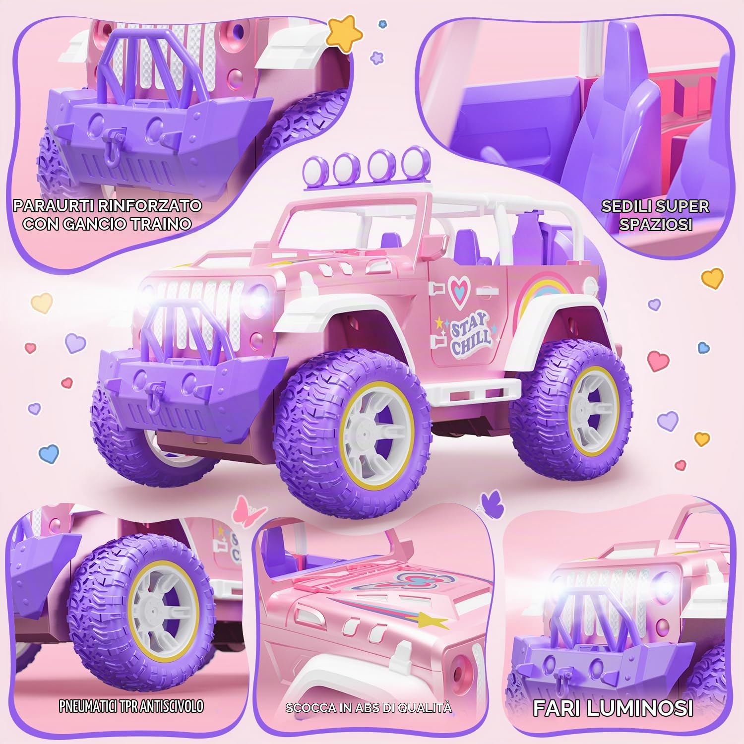 DEERC Rosa macchina telecomandata bambina con Nebbia Nebbia e Musica, 1:16 RC Auto con Luci a LED per Bambini, 2.4Ghz All Terrain SUV Camion Regali, Veicolo da Corsa Fuoristrada Giocattolo Auto, Gioca