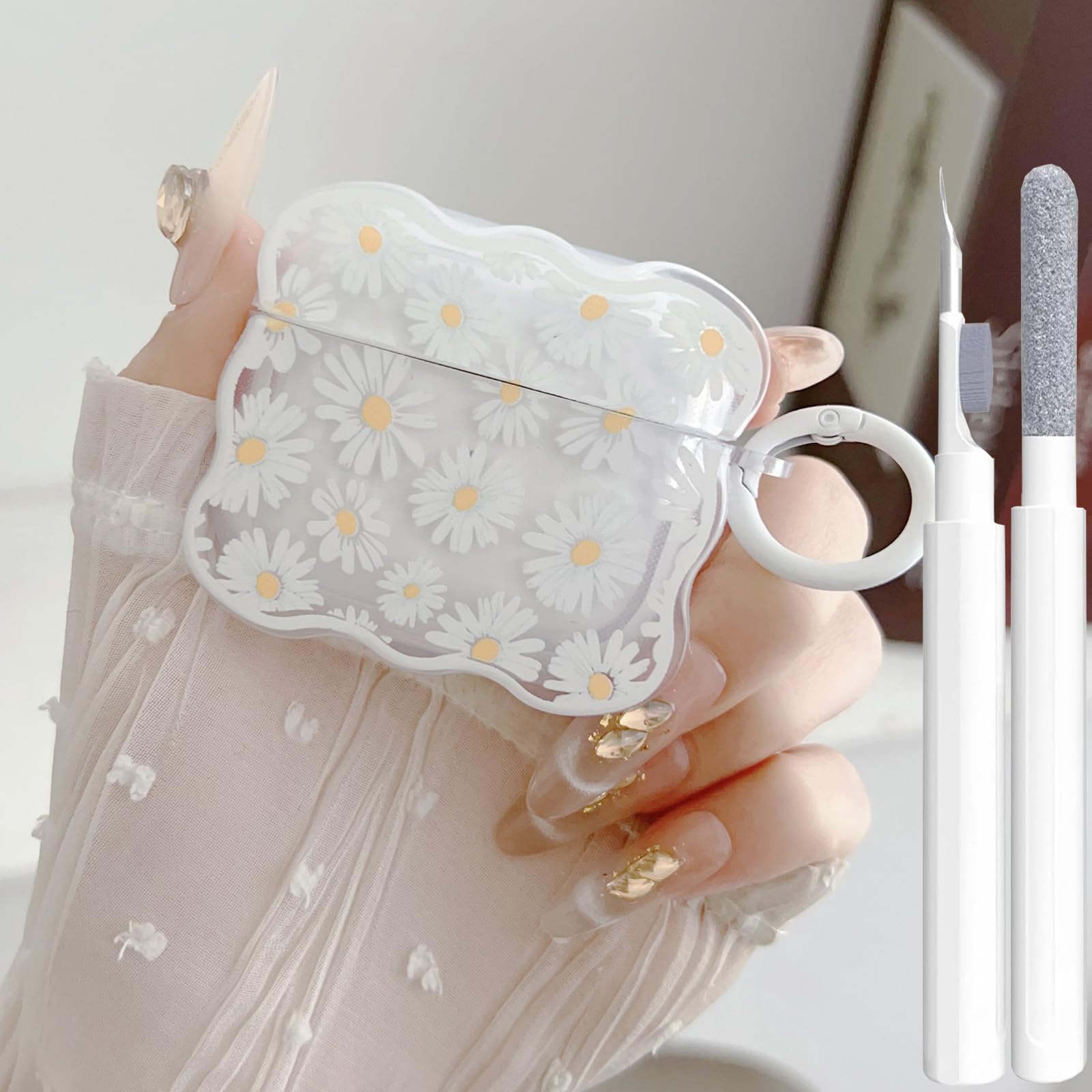 Cute AirPods 3rd Gen Clear Case, Girly Daisy Design Soft TPU Protective Shockproof Airpods 3rd Generation Skin Cover with Cleaner Kit & Keychain Girls