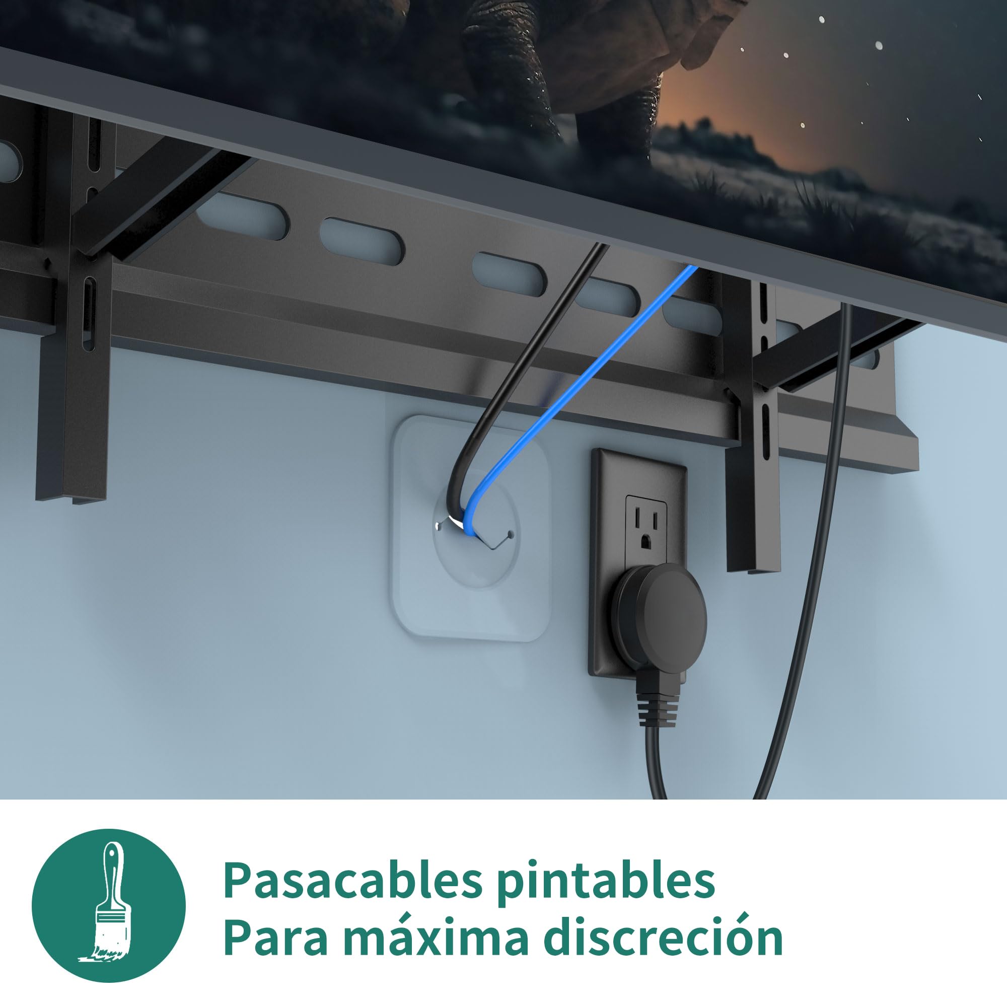 HomeMount Pasacables TV Pared Empotrado Ø76 mm con Sierra de Corona, Juego de 2 Ocultacables TV para HDMI y Alimentación, Ocultar Cables TV y Lograr Pared Limpia y Ordenada (Blanco)
