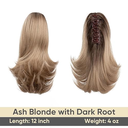 Miniatura 2 de CJL HAIR Extensión de cola de caballo corta de 12 pulgadas con clip de garra, pelo sintético con cordón sintético, cola de caballo ondulada, cola de