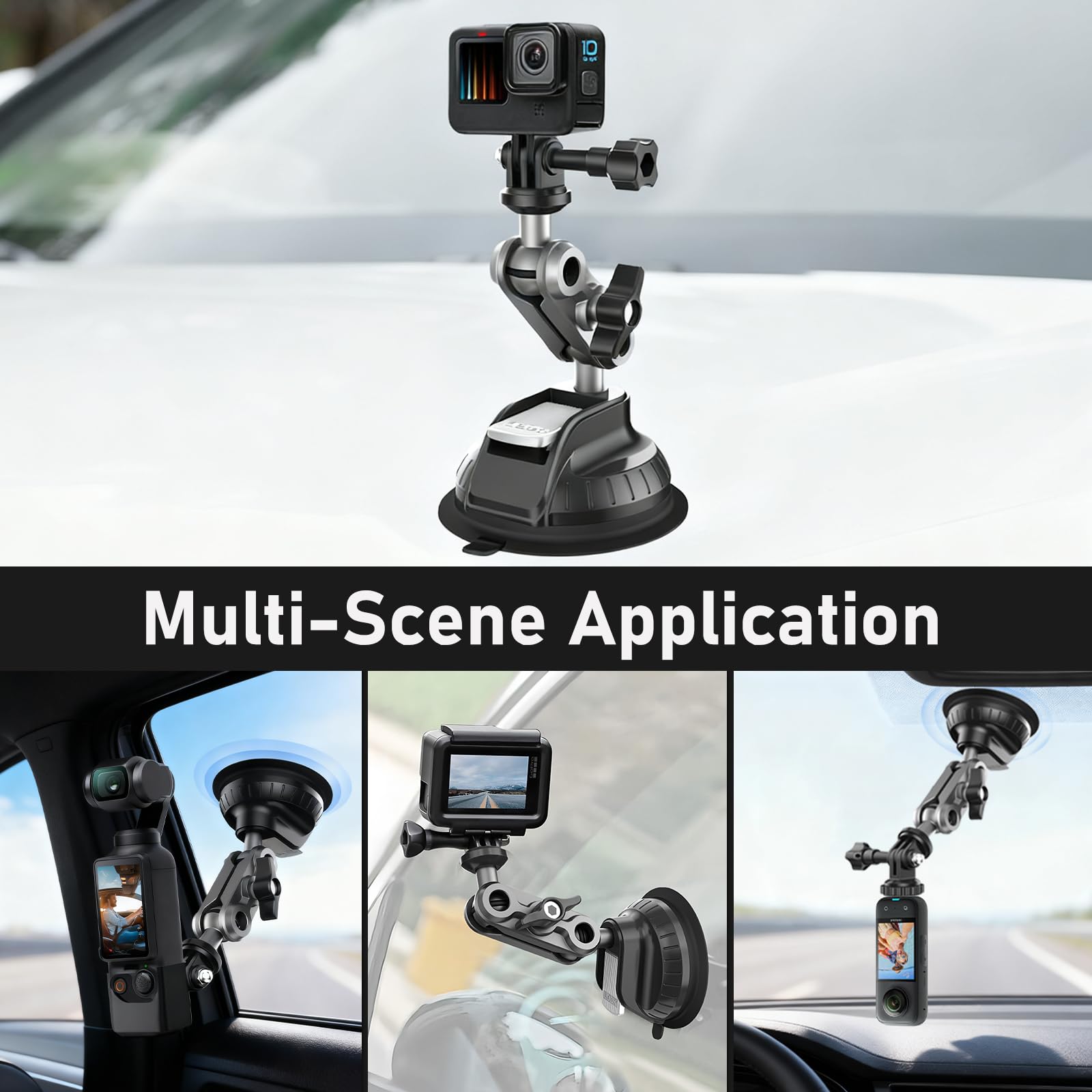 Wiseten Suction Cup Mount - Soporte de Ventosa para dji Osmo Pocket 4 3 Action 5 Pro 4 con Ventosa para Insta360 X5 X4 GoPro Hero 13 12, Montaje en Parabrisas o Ventana del Coche
