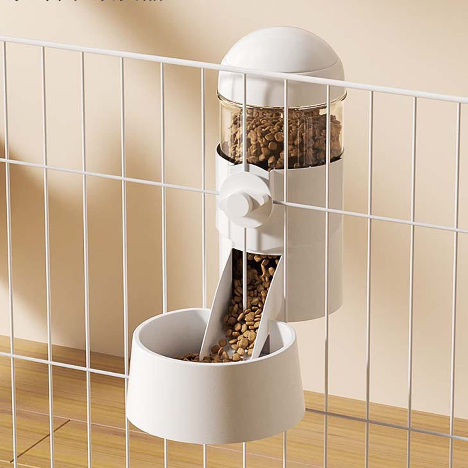 Pet Dog Cat Hanging Automatic Feeders Drinking Bowls 35oz, Auto Gravity Pet Feeder Water Set, Cage Pet Feeding Bowls Dispenser for Cats Dogs Puppy, Rabbit Hamsters Chinchilla Hedgehog (White-Food)