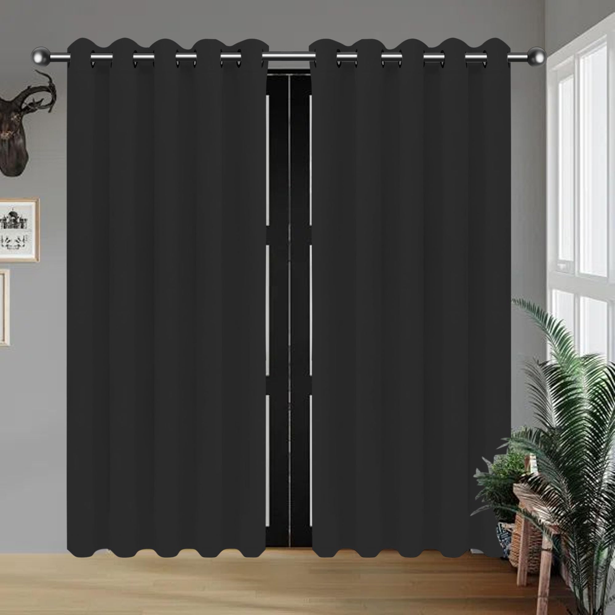 Tende Oscuranti 1 Pezzi 120 x 300 cm Isolanti Termiche Protezione Della Privacy Tende Cucina, Finestre per Porta Finestra, Decorazione e Divisorio Stanze, Nero