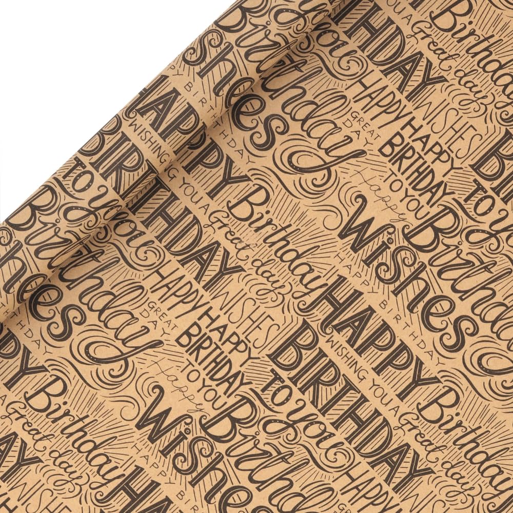 Glick - Krafty Birthday Wrapping Paper Roll, Kraft Roll Paper Gift Wrapping, Arts & Crafts, 4 metres x 70 cm, Brown