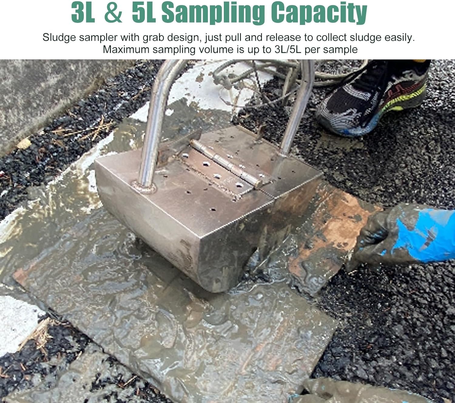 Campionatore di fango, campionatore di fondo del lago, draga da 5 litri con uscita dell'acqua per fiumi, stagni e piscine, strumento per raccogliere fanghi