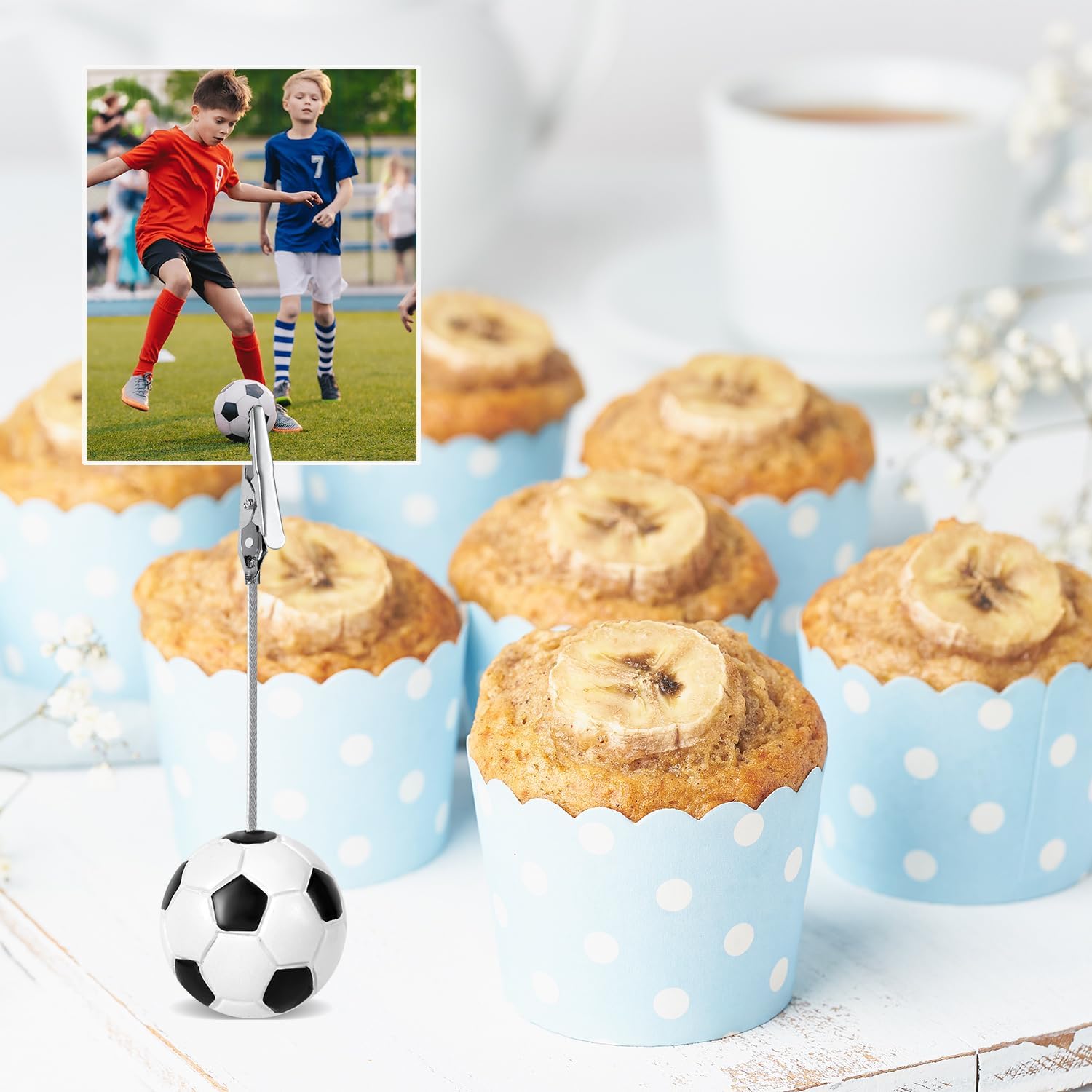 12pcs Resin Ball Base Memo Clips, Table Card Holders with Alligator Clips Table Picture Holder Place Card Stands Table Number Card Photo Holders for Sports Wedding Party Office Decor (Soccer)