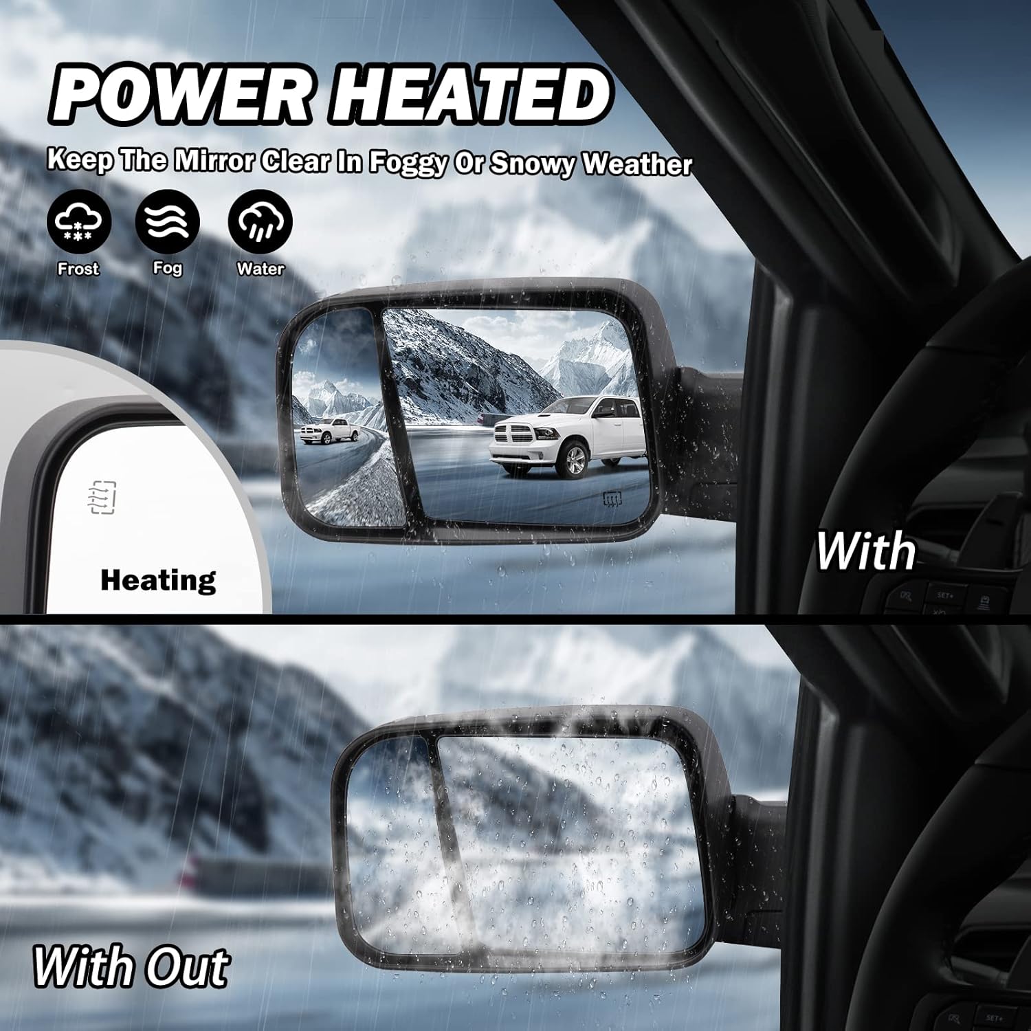 driver side mirror compatible with 2009-2018 dodge ram 1500,2010-2018 dodge ram 2500 3500,tow mirrors with power glass heated turn signal light puddle lamp(black) black left