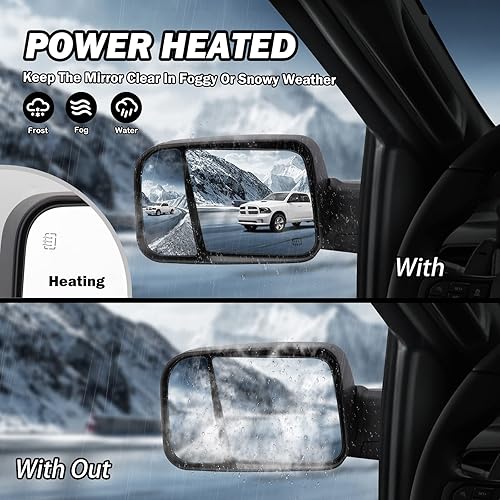 Miniatura 2 de Espejo con calefacción eléctrica compatible con Ram 1500 2500 3500 2009-2018 con luz de giro LED plegable, luces de charco (juego de unidades)