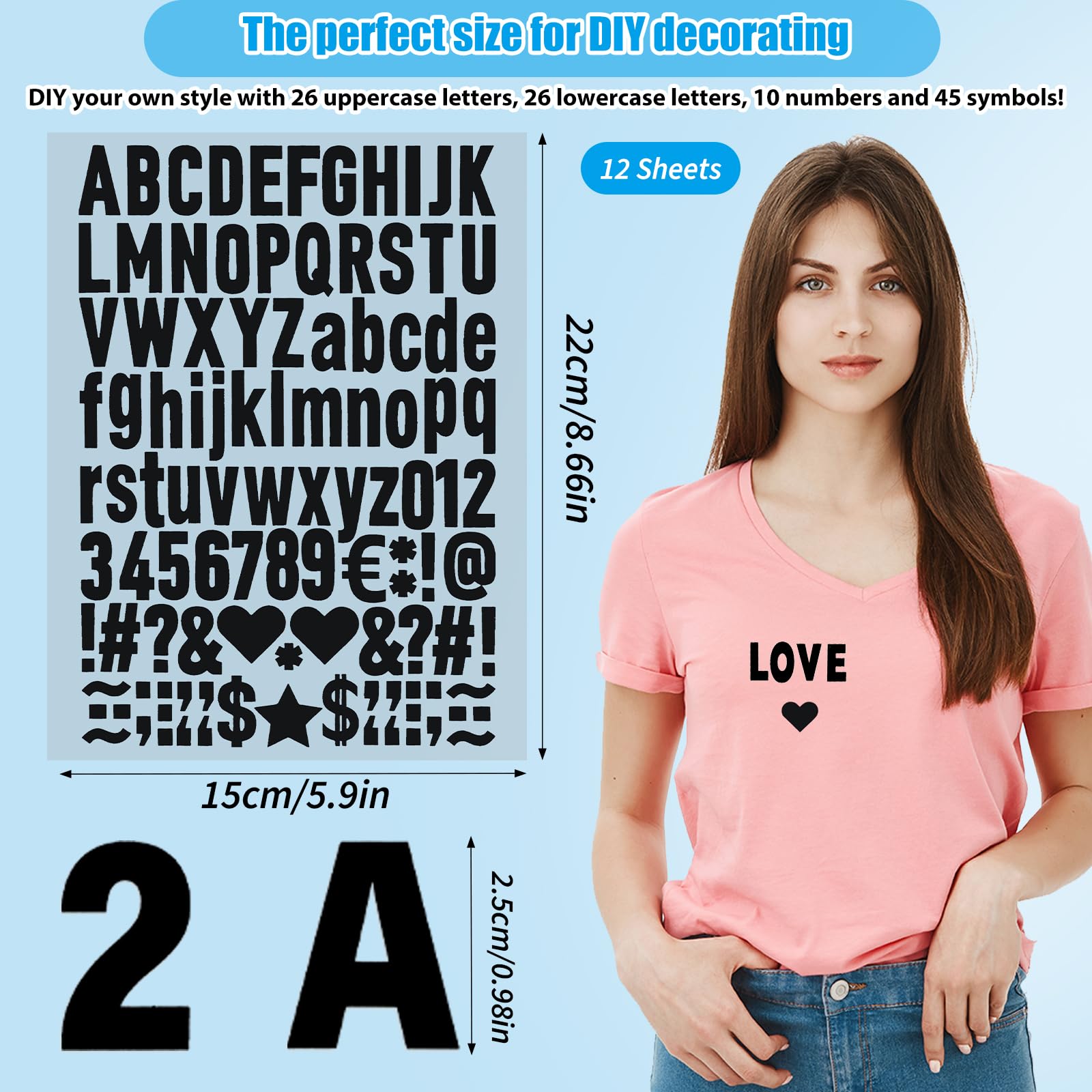 5 Hojas De Letras Y Números Para Ropa Para Planchar, Letras