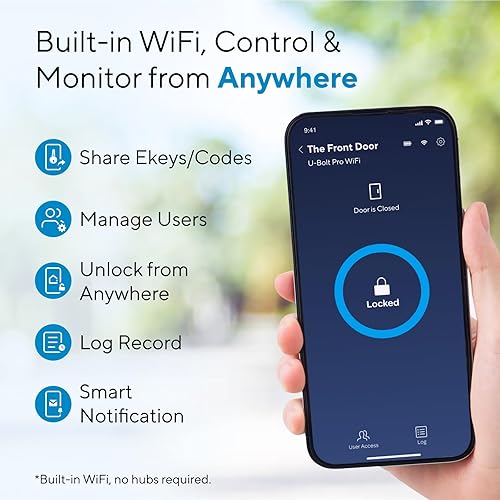 Miniatura 3 de ULTRALOQ U-Bolt Pro - Cerradura inteligente WiFi con asa, juego de cerradura de puerta de entrada sin llave con palanca, cerraduras inteligentes