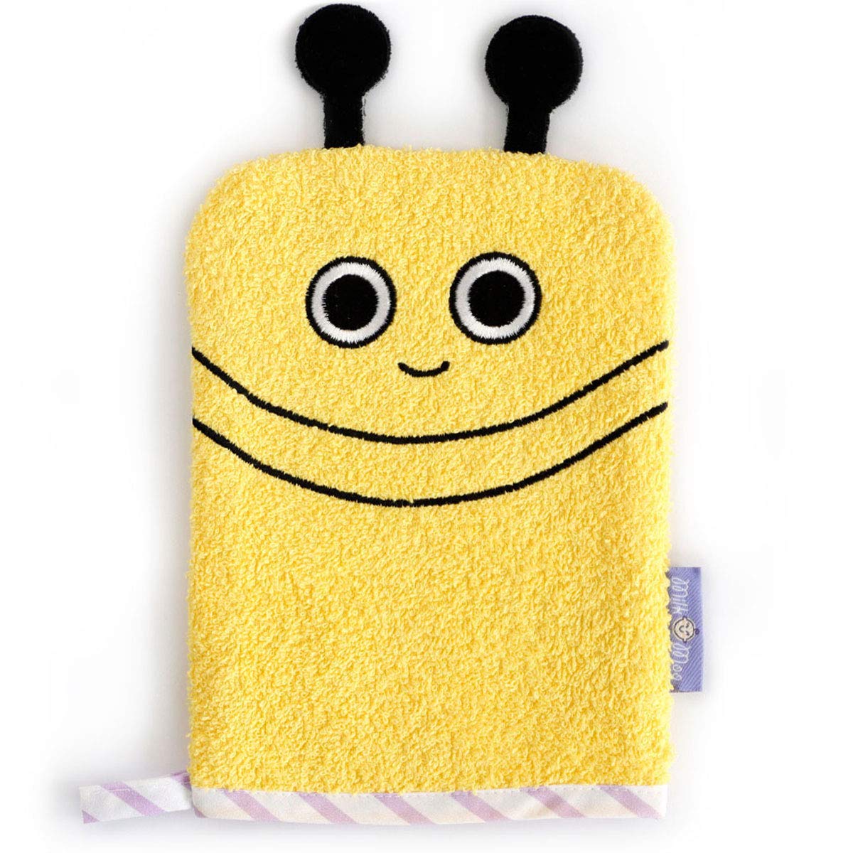 Milk&Moo Yellow Buzzy Bee Baby Bath Glove | Cotton Kid’s Bath Mitt Wash Cloth | Infant Wash Mitten Doubles as Play-Puppet | Kid’s Washcloth with Hanging Loop | Baby Gift for Boys and Girls