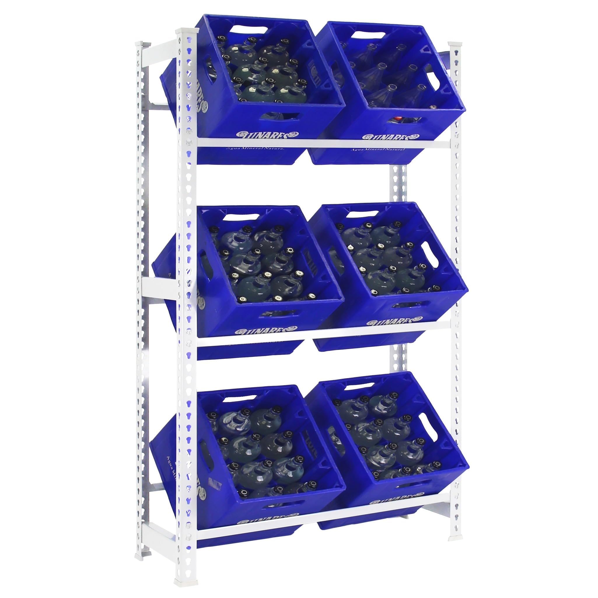 Simon Rack Getränkekistenregal für 9 Kisten, 1800x1000x300 mm, Weiss, Freistehendes Metallregal für Wasserkisten, Bierkisten oder Getränkekisten, Für Küche, Garage oder Keller