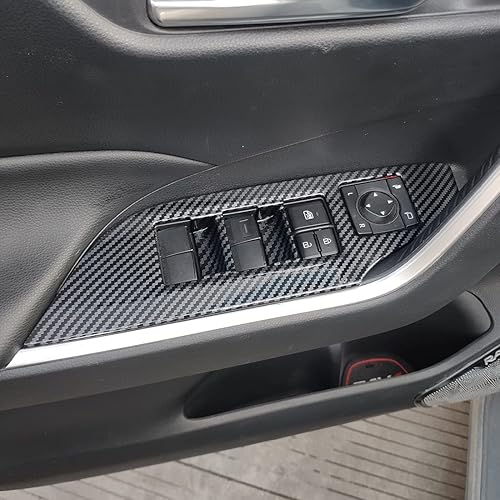 Miniatura 6 de ruihe 4 piezas de fibra de carbono color coche interior puerta ventana ventana panel cubierta ajuste ajuste para Toyota RAV4 2019 2020 2021 2022