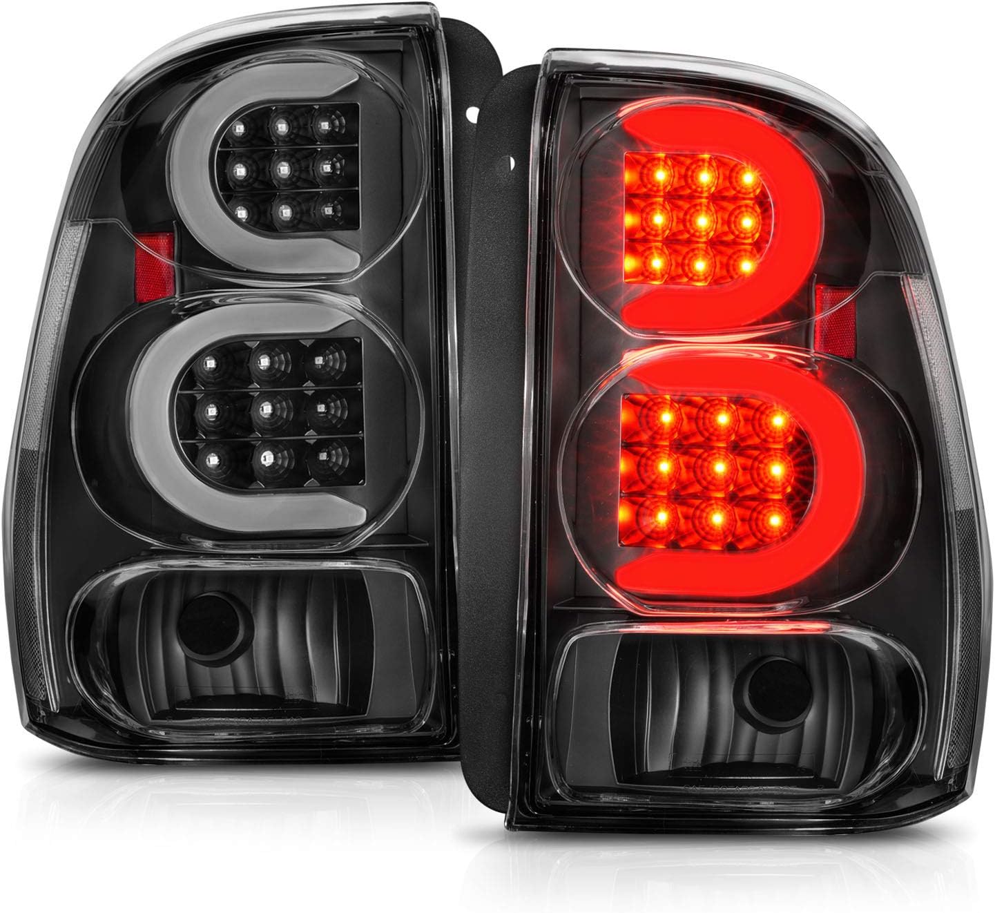 AmeriLite for 2002-2009 Chevy Trailblazer/EXT Clear Black C-Type LED Tube Tail Lights Brake Lamps Pair - Driver and Passenger Side