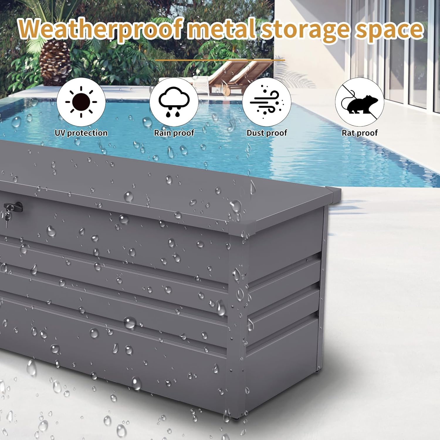 260-Gallon Extra Large Waterproof Metal Deck Box - Outdoor Storage Box & Storage Cabinet for Patio Furniture Cushions, Garden Tools.Lockable Storage Deck Box with Hydraulic Hinge & Multi-Use Table