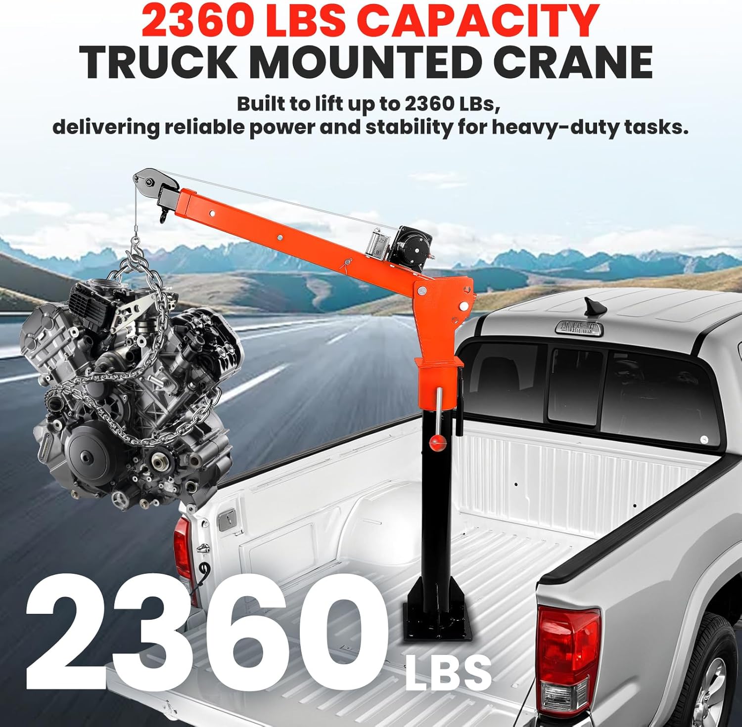 2360Lbs Electric Pickup Truck Crane, with 5000LBS Electric Winch & Remote Control, 360° Swivel Folding Jib Crane for Truck Bed, Heavy Duty for Construction, Factory, Warehouse-(5000)
