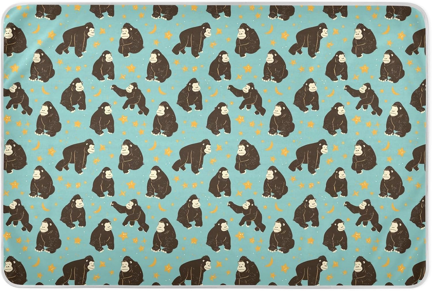 Black Gorilla Yellow Stars Extra Large Resuable Changing Pad Covers Highly Absorbent Pets Potty Training Mat Slip-Resistant Incontinence Pads for Baby Toddler Children , 52" L x 34" W