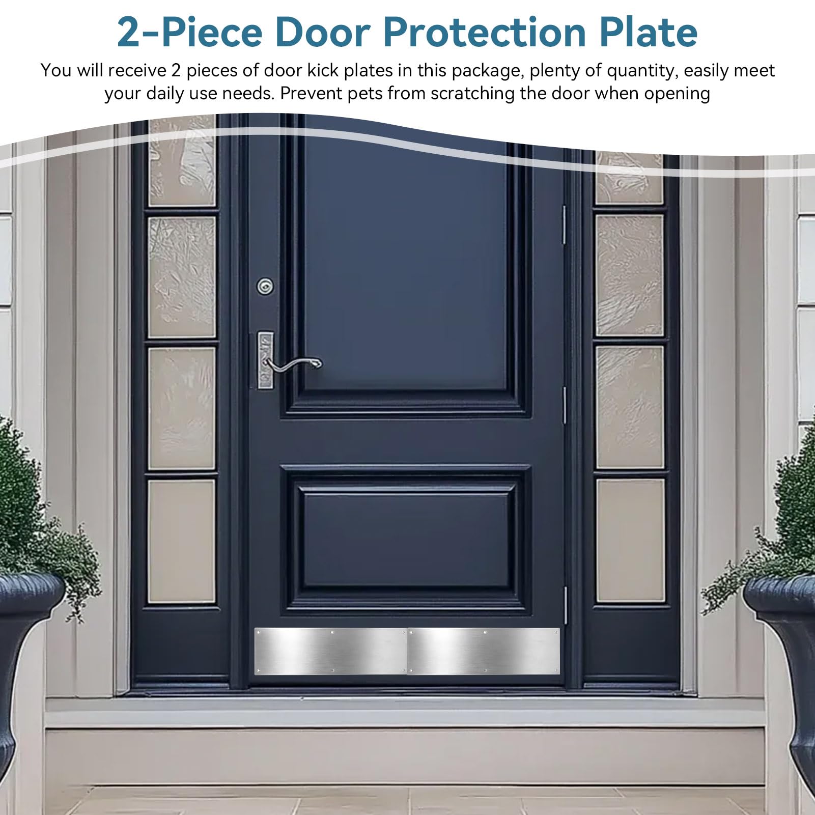 Plaque De Protection De Porte 2 Pièces, 16 X 4 Po, Plaque De Protection En Acier Inoxydable Pour Bas De Porte, Plaques De Protection Pour Portes Extérieures Ou Intérieures, Argent
