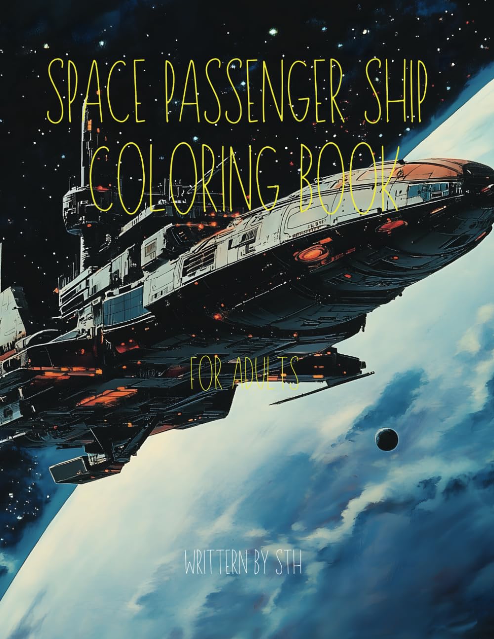 Space Passenger Ship Coloring Book for adults