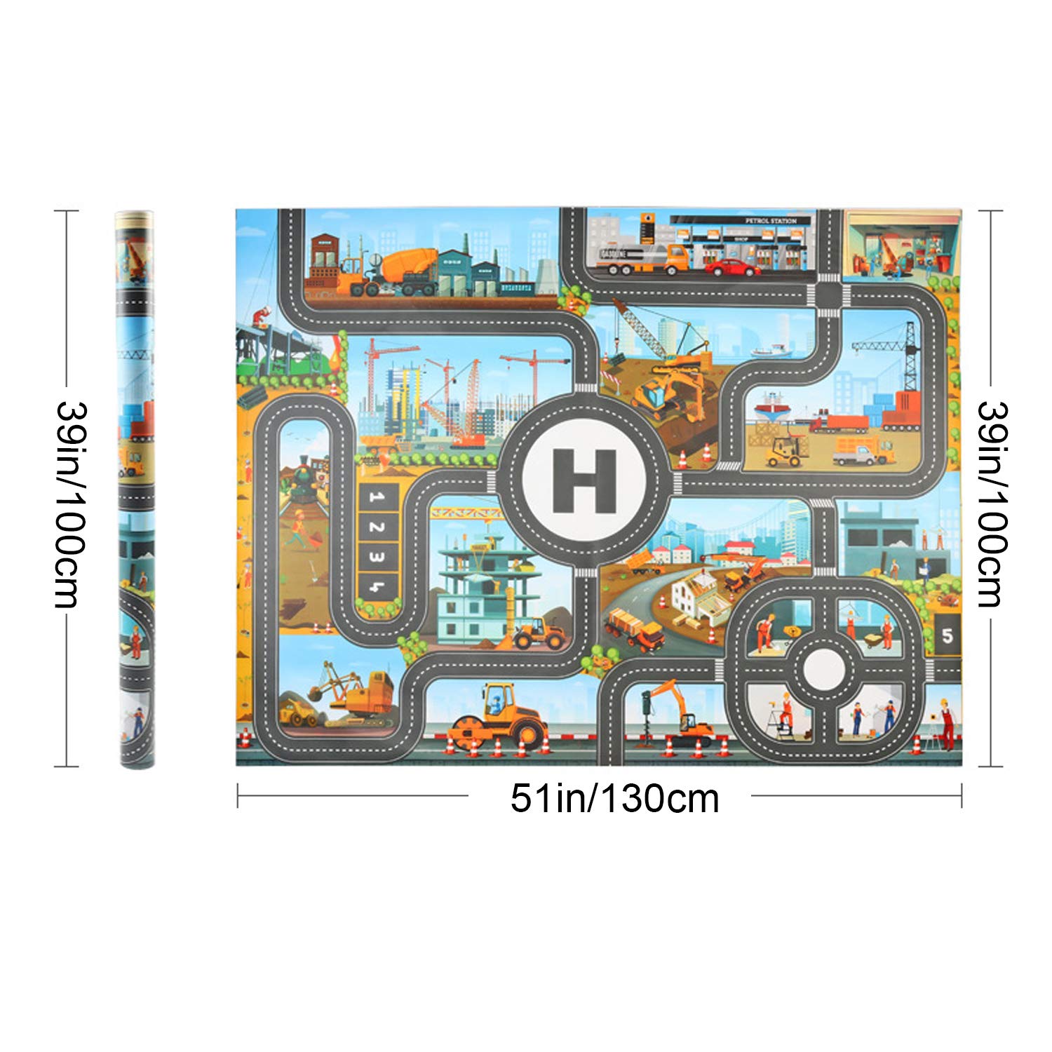 Tapis de jeu construction urbaine, tapis de jeu en plastique PVC taille 100 x 130 cm, tapis d'apprentissage éducatif pour chambre à coucher
