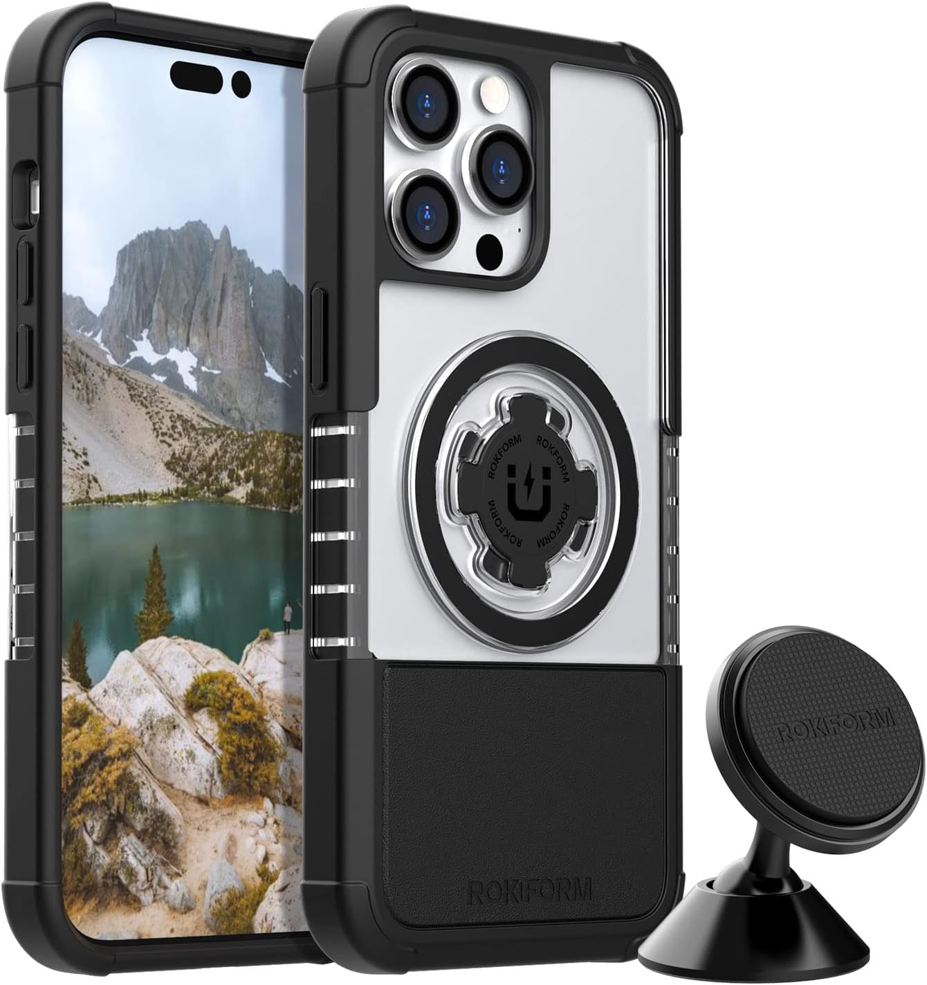 Rokform - iPhone 14 Pro Max Dual Magnet & MagSafe Compatible Crystal Case + Swivel Dash Mount Phone Mount for Car, Truck, or Van