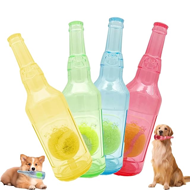 LLELEMAMO Crunch Play Bottle Toy, Crunchnplay Bottle Toy for Dogs, 9.7"/7.7" Rubber Water Bottle Dog Toy