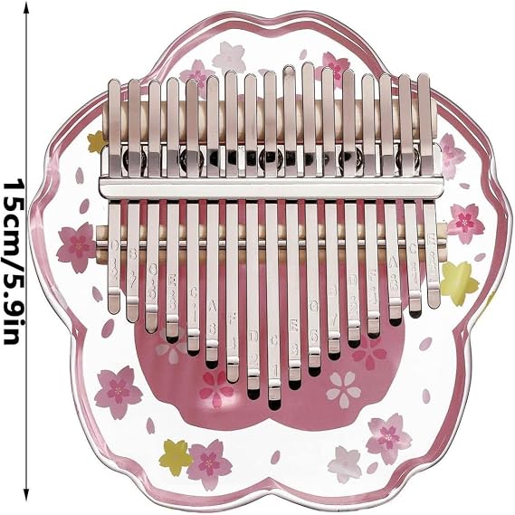 Kalimba Thumb Piano 17 Keys, Cherry Blossoms Shape Marimbas Finger Piano with Study Instruction and Tune Hammer, Music Gifts for Beginners Lovers Players