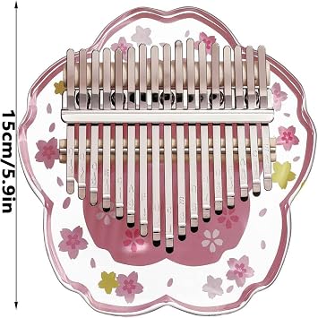 Kalimba Thumb Piano 17 Keys, Cherry Blossoms Shape Marimbas Finger Piano with Study Instruction and Tune Hammer, Music Gifts for Beginners Lovers Players
