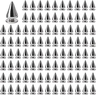 Juibao 100x Cone Spikes Studs with Screwbacks Punk Rivets, Double Cap Rivet for Punk Spikes on DIY Leather Bags Clothes Shoes, 7 × 10mm, Silver