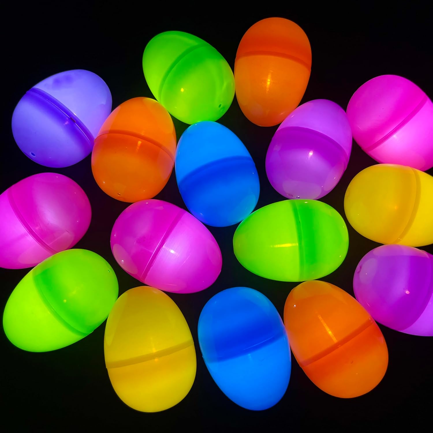 GiftExpress 150 Pcs Plastic Glow in the Dark Easter Eggs Non Electronic & 150 Mini Flashing Light Balls Standalone, Preinstalled Batteries – Two Separate Accessories for Glow Easter Egg Hunt