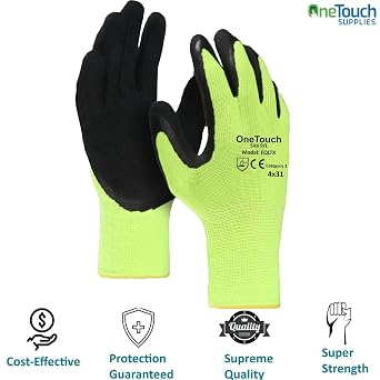 A406 24 Pairs Work Gloves Latex foam coated Gloves Work Grip Glove High Visibility Latex Foam Builders Gardening Grip Gloves (Large/9)