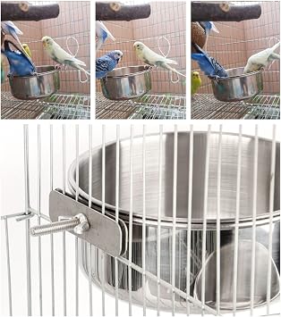 2Pcs Parrot Food Water Bowls,Bird Feeding Dish Cups Set,Stainless Steel Pet Hanging Bowl 12cm,Bird Cage Water Bowl with Clamp for Small Animal,Cockatiel Conure Budgies Parakeet Lovebird Chinchilla