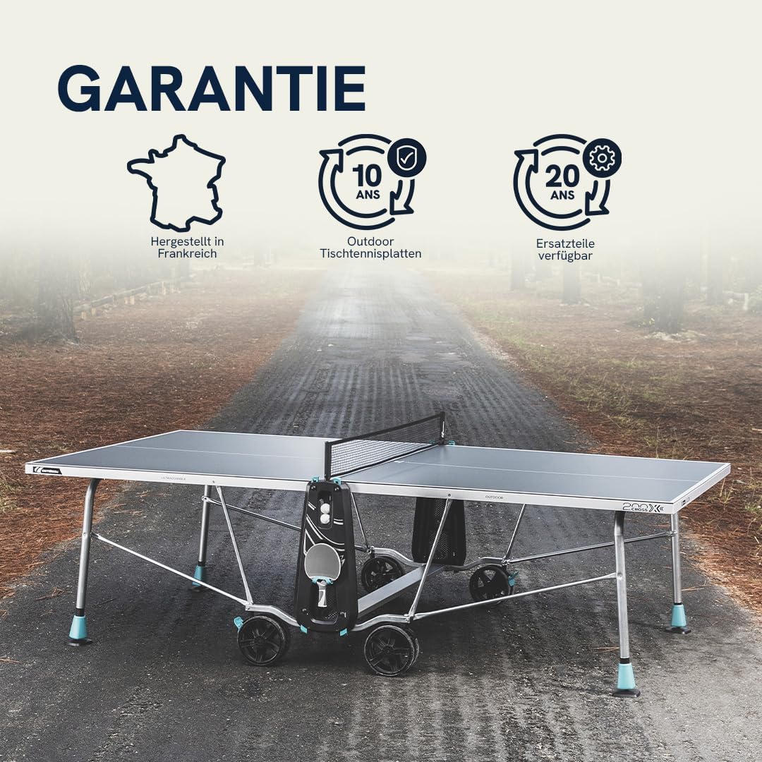 CORNILLEAU 200x - Outdoor Tischtennisplatte - Klappbar - Wetterfest - 5 mm Melaminharzplatte -Tischtennistisch für draußen - Turniermaße - Blau oder Grau