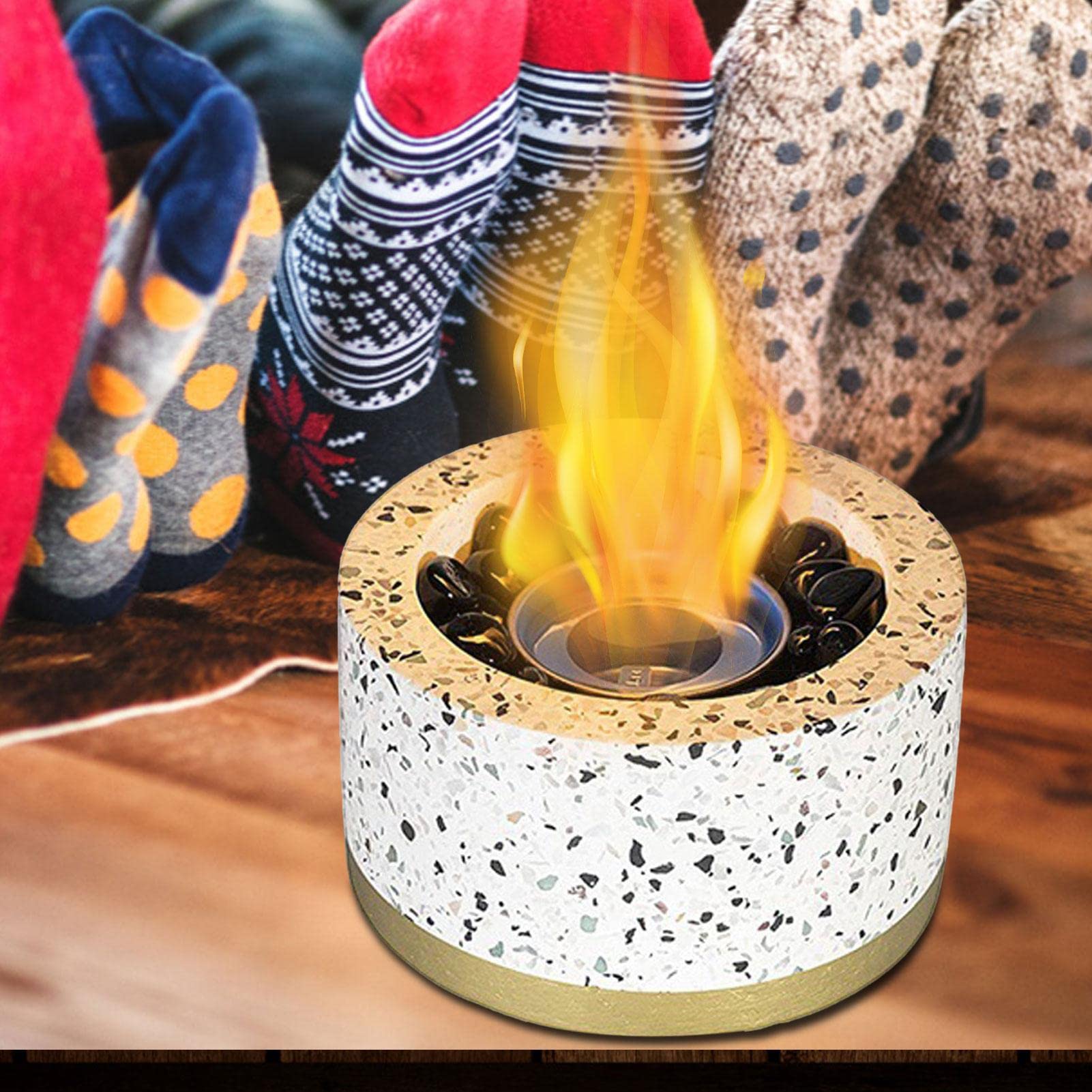 Amazon.co.jp: コンクリート卓上暖炉,小石付き軽量卓上ファイヤー