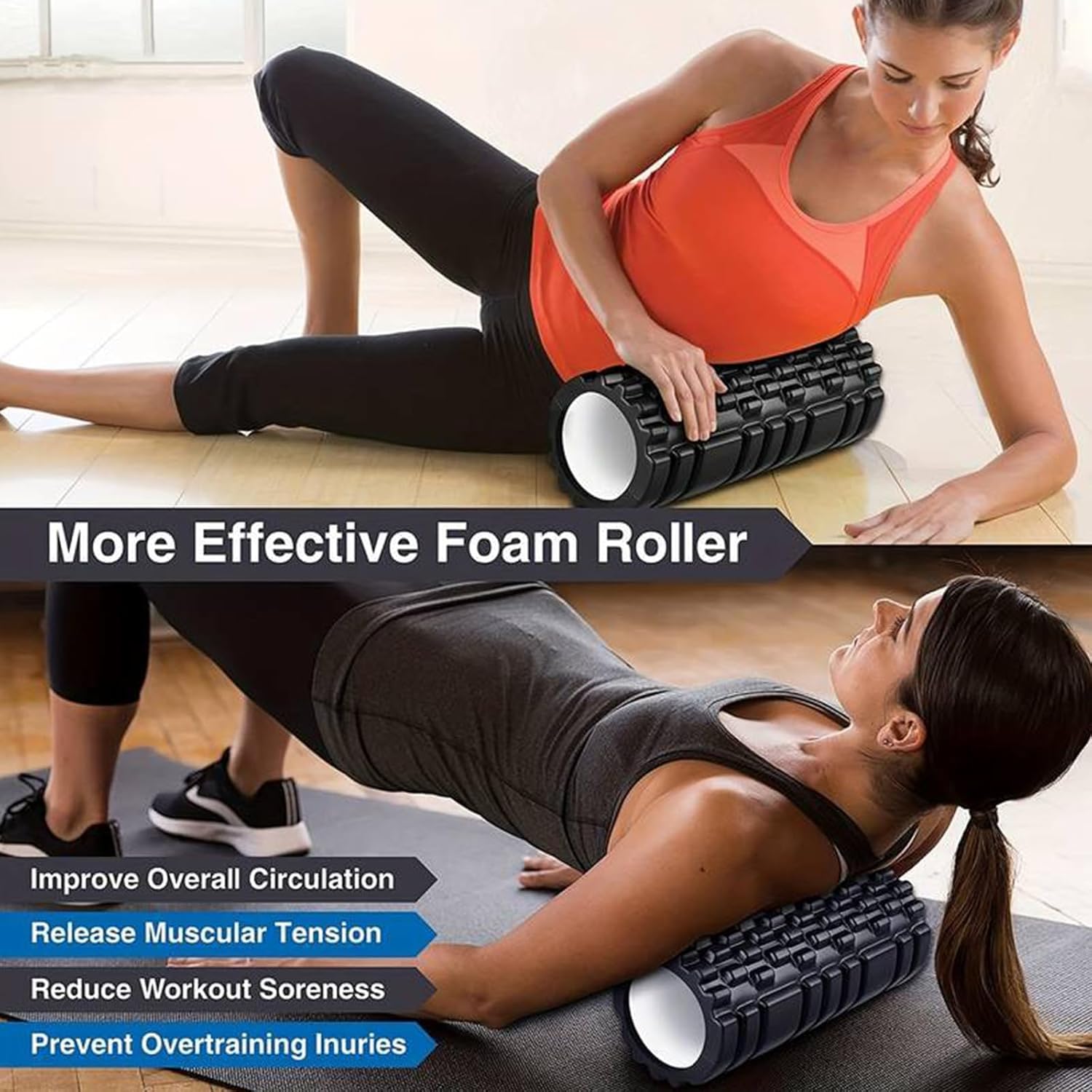 Senken Rouleau de fascia pour la colonne vertébrale (30 * 10 cm), rouleau en mousse avec texture de massage 3D, rouleau en mousse dur pour l'auto-massage, soulagement des tensions musculaires, rouleau