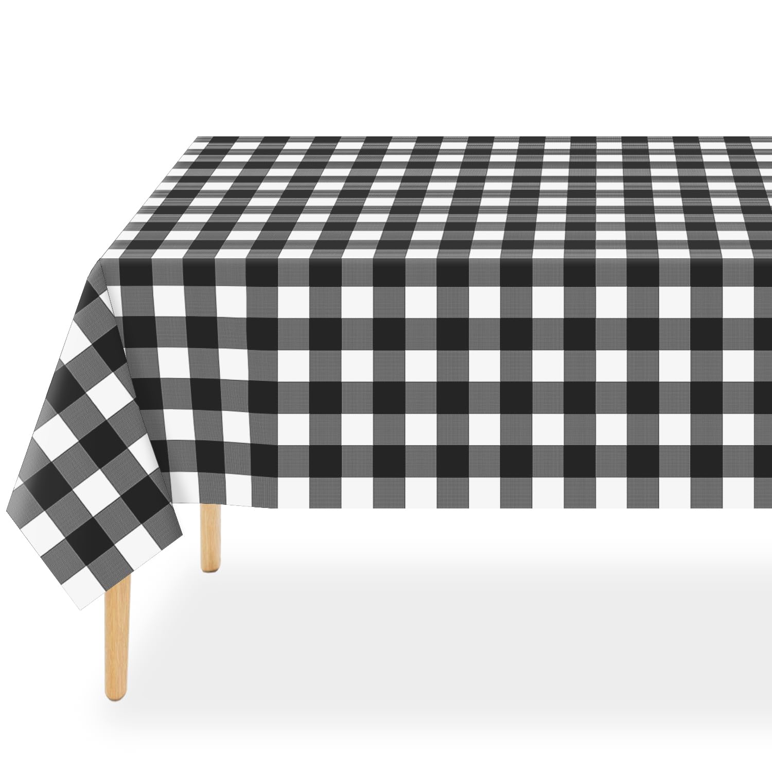 QIKSION 6 Pack Black Gingham Plastic Tablecloth, Picnic Table Cover