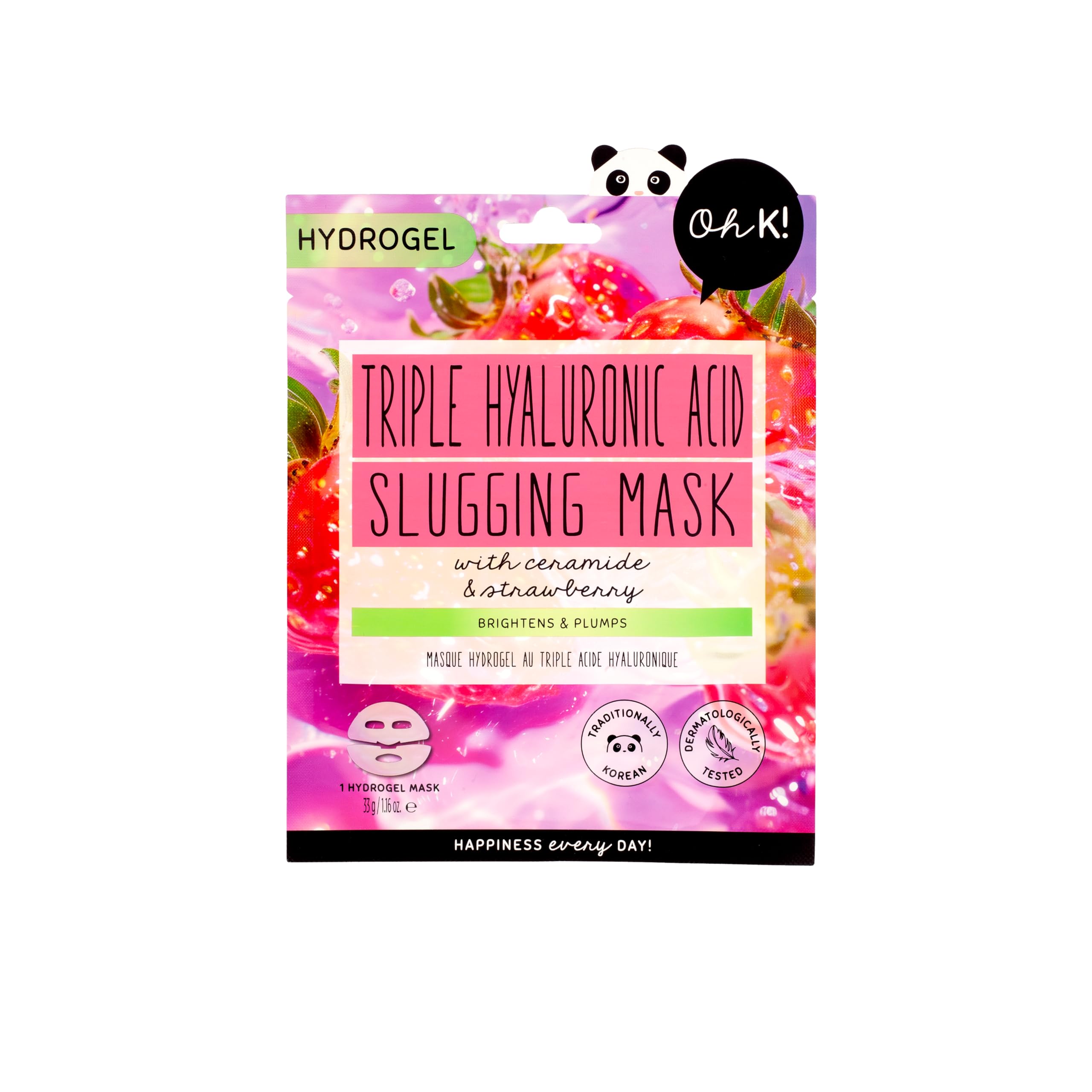Oh K! Triple Hyaluronic Acid Slugging Mask with Ceramides and Strawberry, Brightens and Plumps, K Beauty, Biodegradable