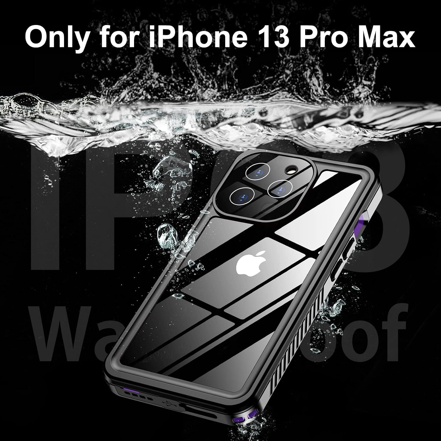Temdan [Real 360 for iPhone 13 Pro Max Case Waterproof, Built-in 9H Tempered Glass Camera Lens & Screen Protection [13FTMilitary Dropproof][Full-Body Shockproof][IP68 Underwater] Case Purple