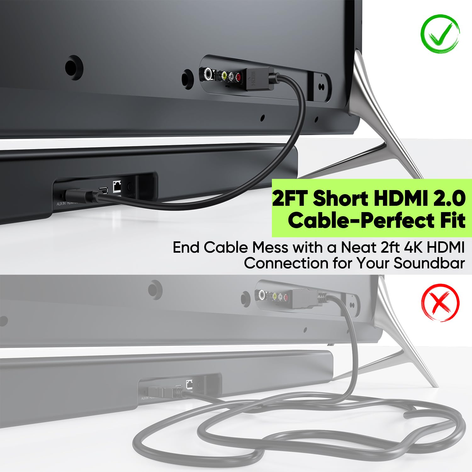 Lot de 2 câbles HDMI courts de 6,1 m vers HDMI 4K, câble HDMI 2.0 fin flexible avec 4K @ 60 Hz, 2K @ 165/144 Hz, HDCP 2.2, HDR, ARC et CL3 | pour appareil photo, ordinateur portable, moniteur, TV