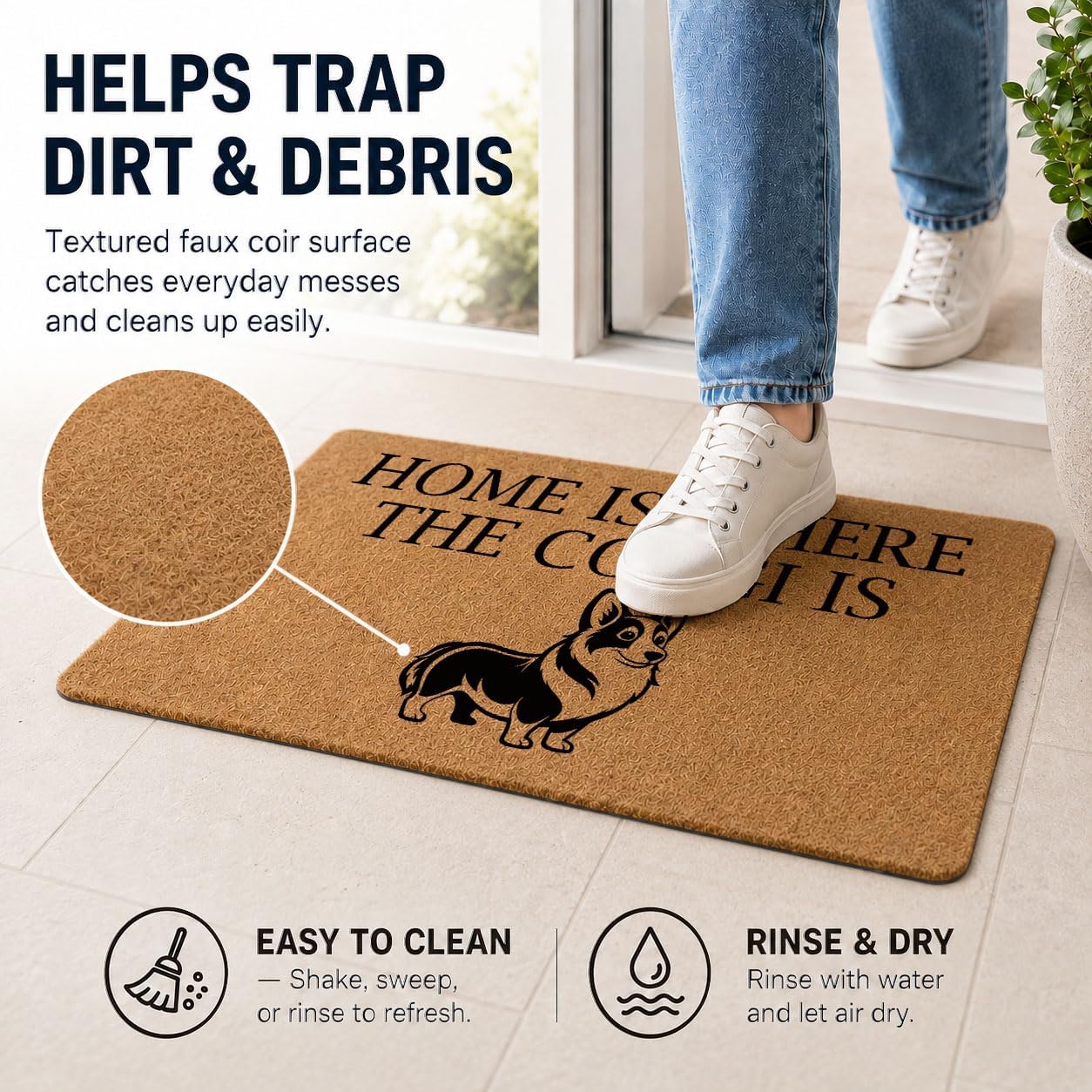 Funny Welcome Doormat Home is Where The Corgi is Doormats for Entrance Way Indoor Personalized Non Slip Rubber Mat for Front Door Novelty Gift Mats Kitchen Rugs and Mats 30(L) x 18(W) image 5