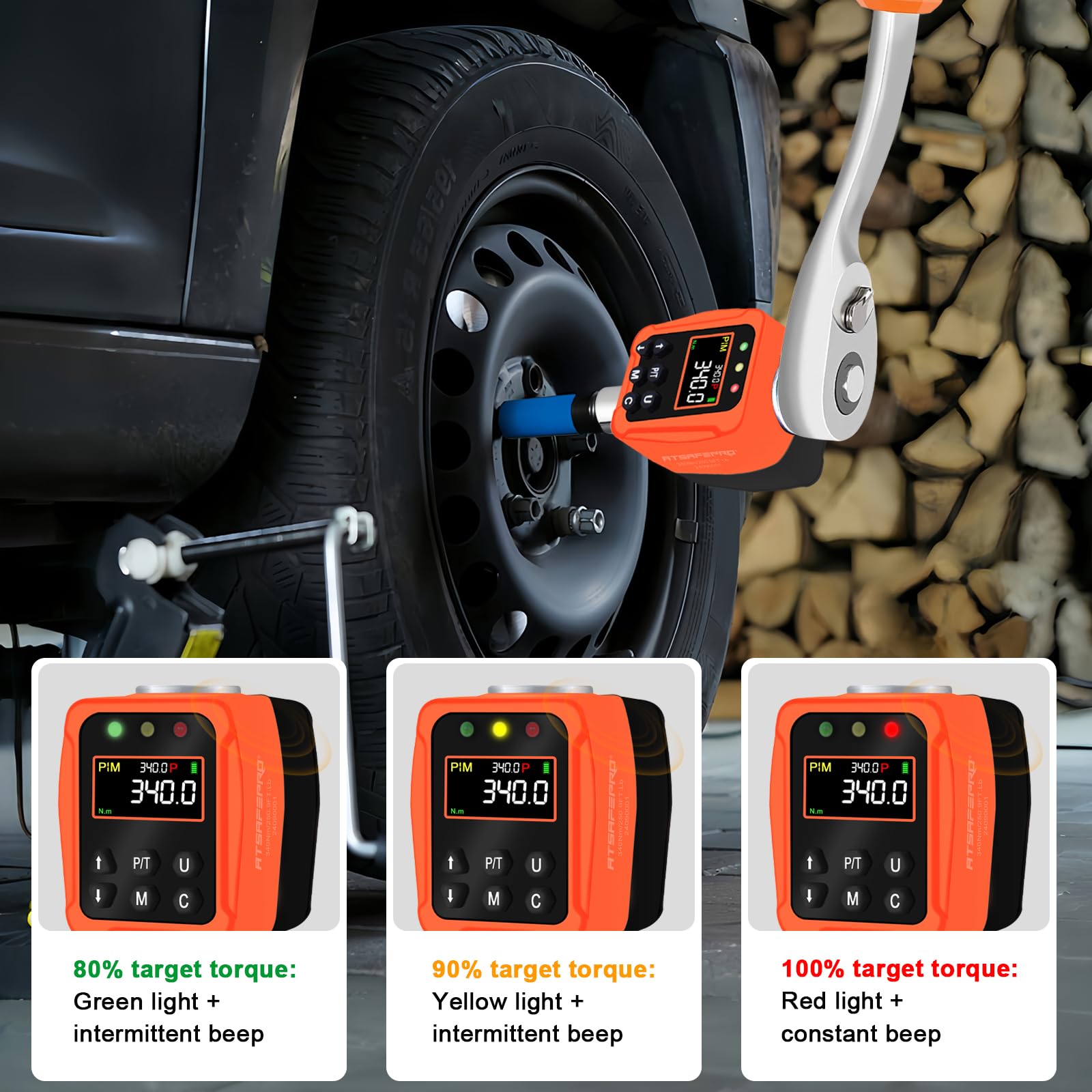 ATsafepro Adaptateur Dynamométrique Numérique 1/2'' 17-340 Nm, Clé Dynamométrique Numérique, Précision ±1% avec Écran LCD Couleur et Buzzer, Adaptateurs 1/4'', 3/8'' pour Voiture, Moto, Vélo