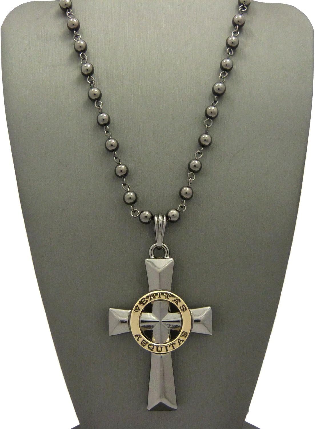 Fashion 21 Veritas Aequitas Cross Pendant 6mm 30" Bead Chain Necklace