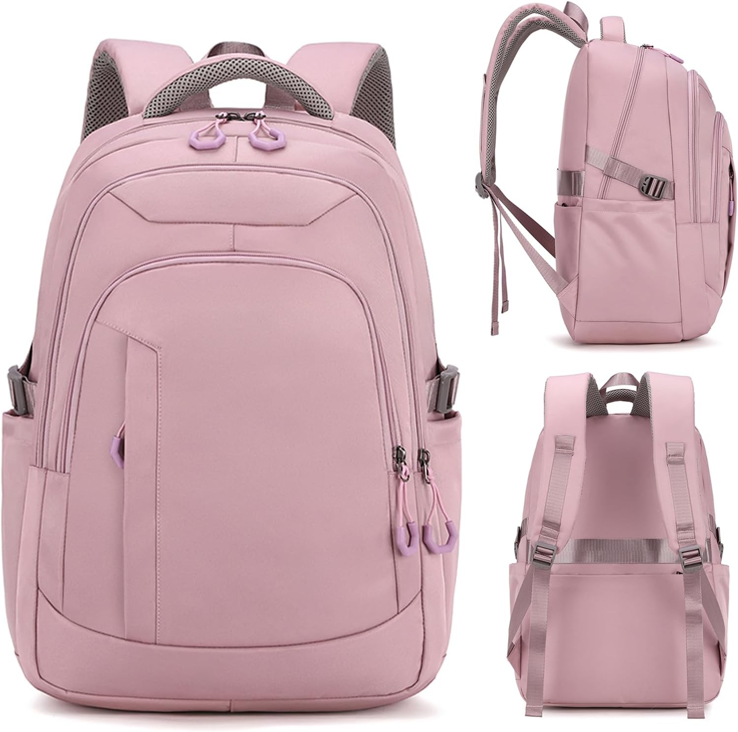 25L Travel Backpack with Luggage Strap for Women, Lightweight Carry on Backpacks Casual Daypack Airplane Friendly, Flight Approved Waterproof 15.6" Laptop Backpack, Light Pink